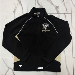 Reebok Black and Gold Pittsburgh Penguins Women's Fleece Jacket Medium Brand New